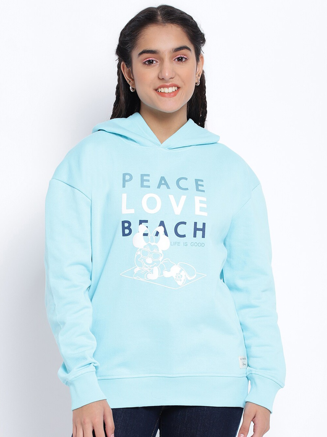 

Lil Tomatoes Girls Blue Typography Printed Hooded Sweatshirt
