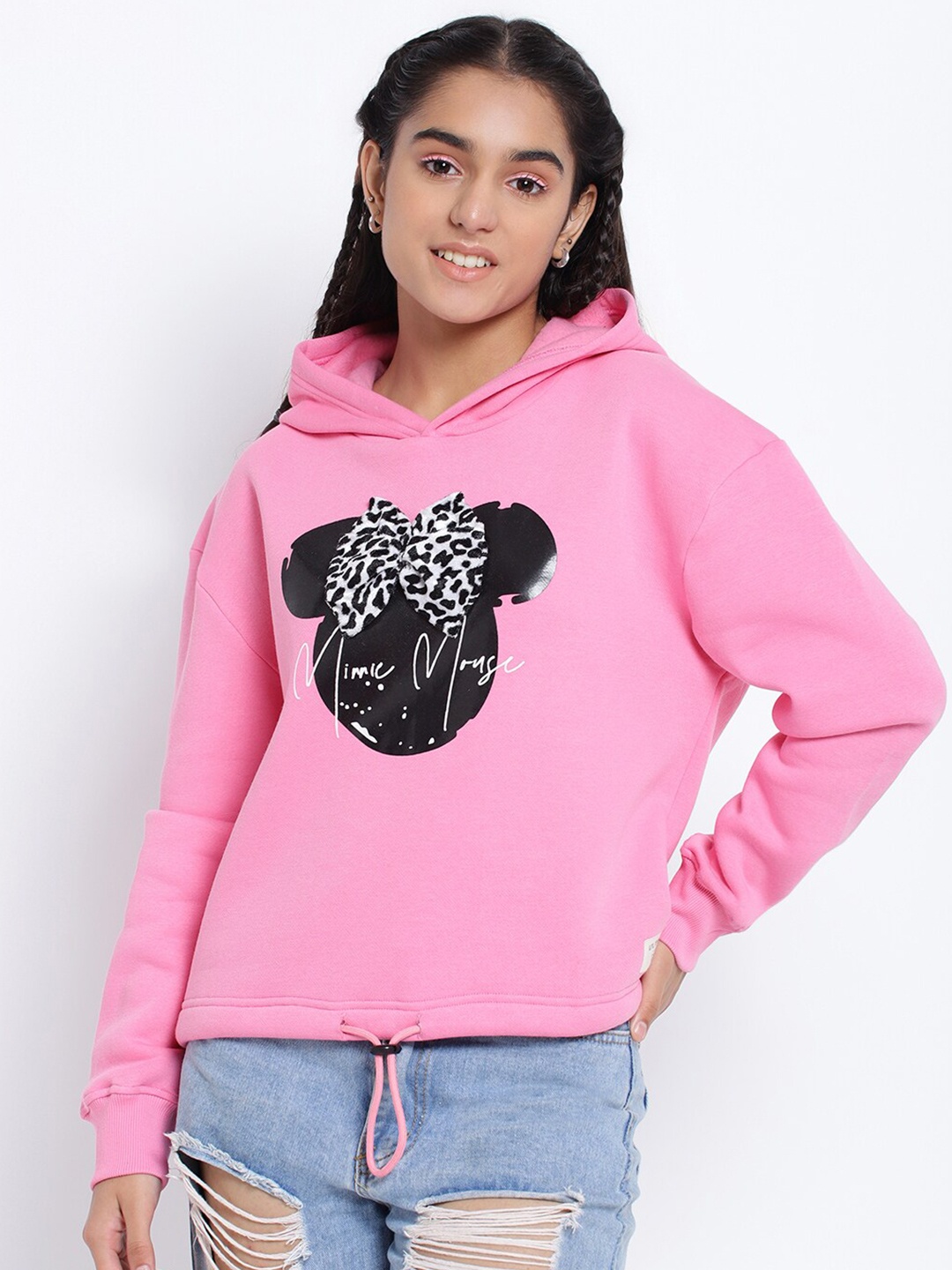 

Lil Tomatoes Girls Pink Printed Hooded Sweatshirt
