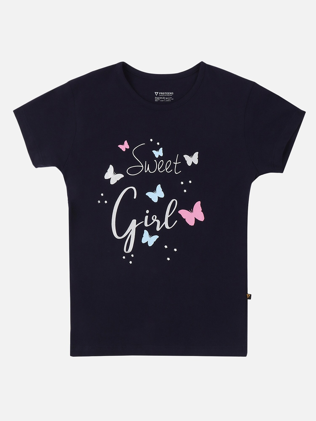 

PROTEENS Girls Navy Blue & White Typography Printed Cotton T-shirt