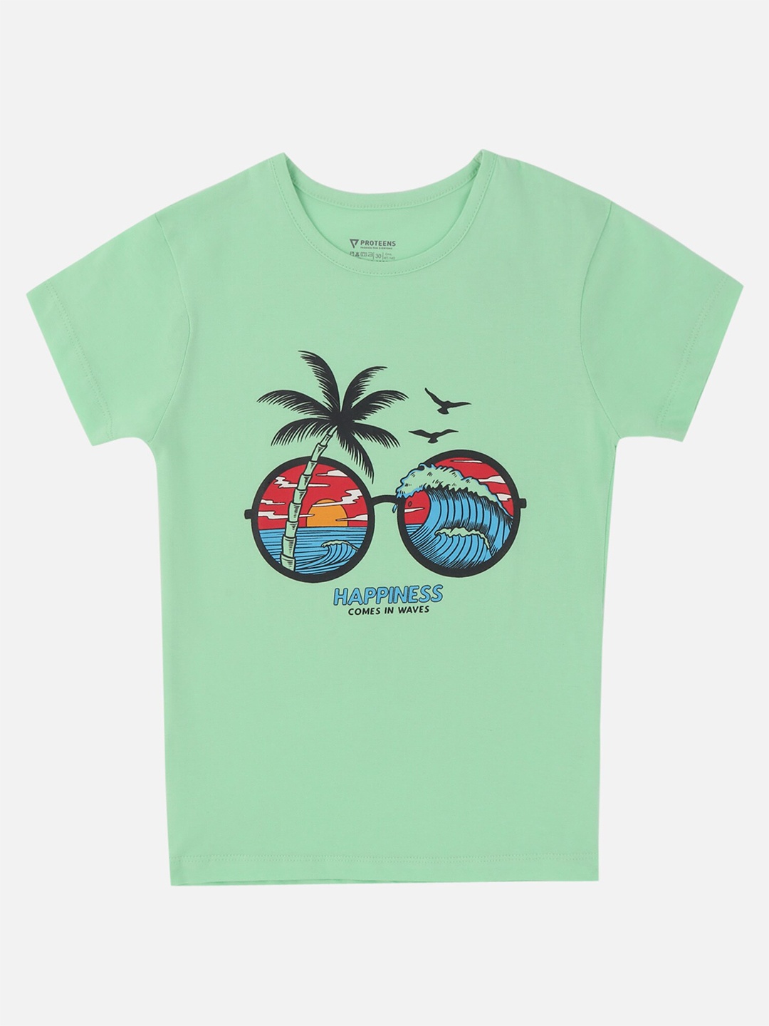 

PROTEENS Girls Green Printed Tropical Cotton T-shirt