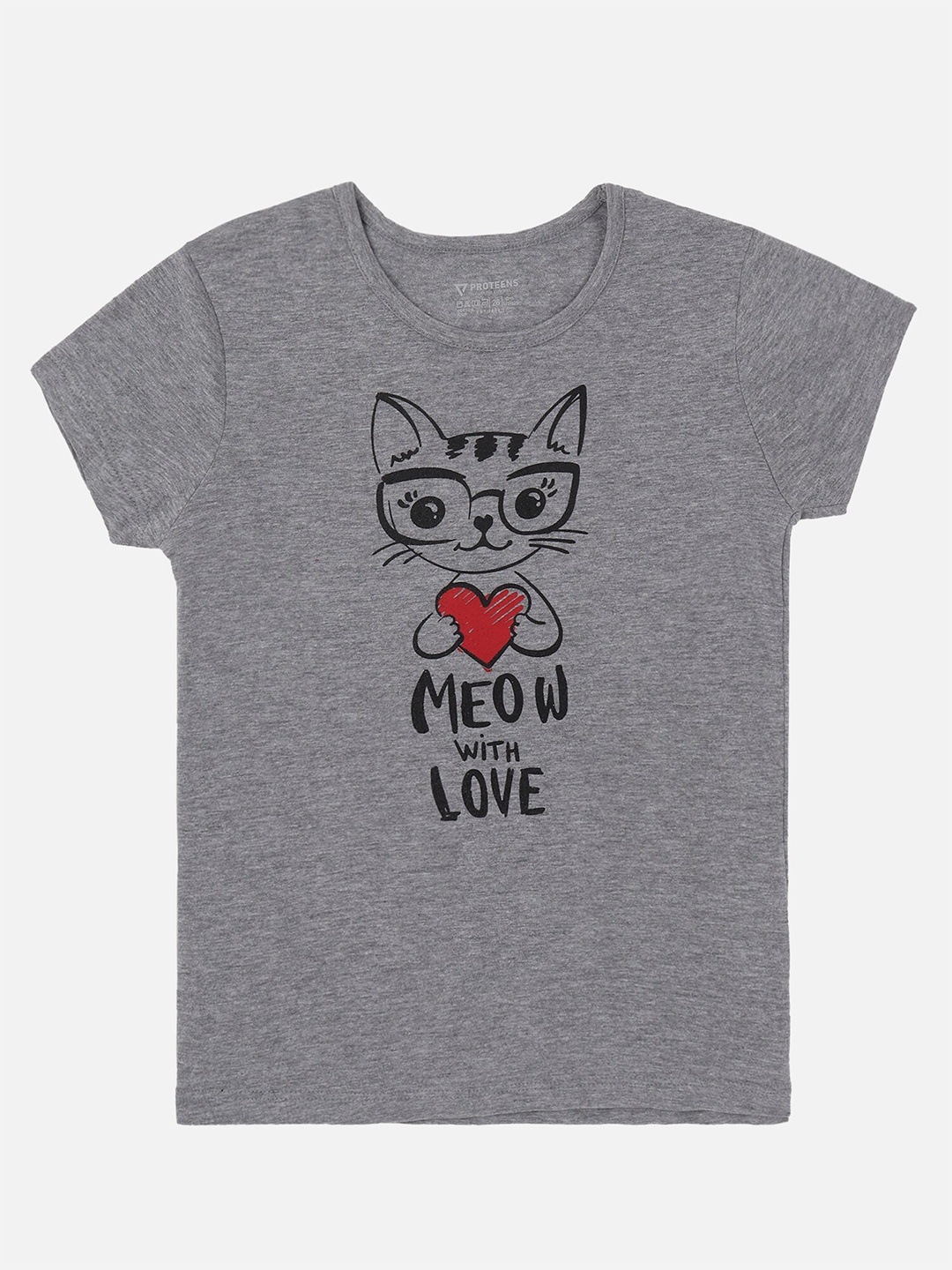 

PROTEENS Girls Grey Typography Printed T-shirt