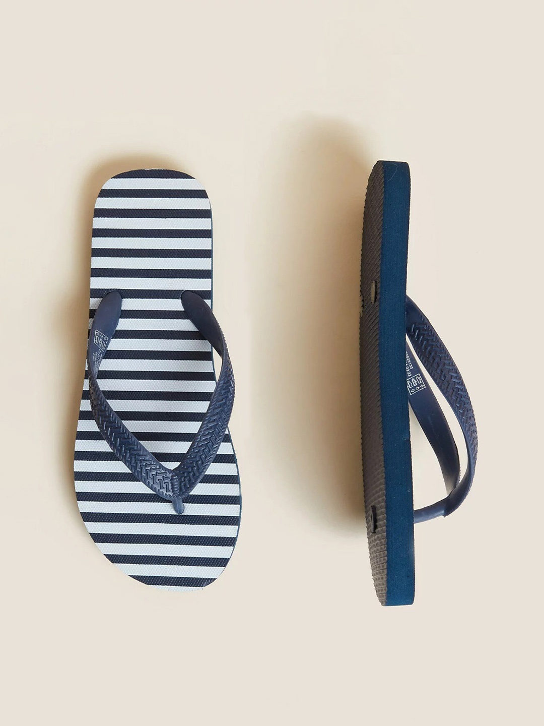 

Marks & Spencer Women Blue & White Striped Thong Flip-Flops