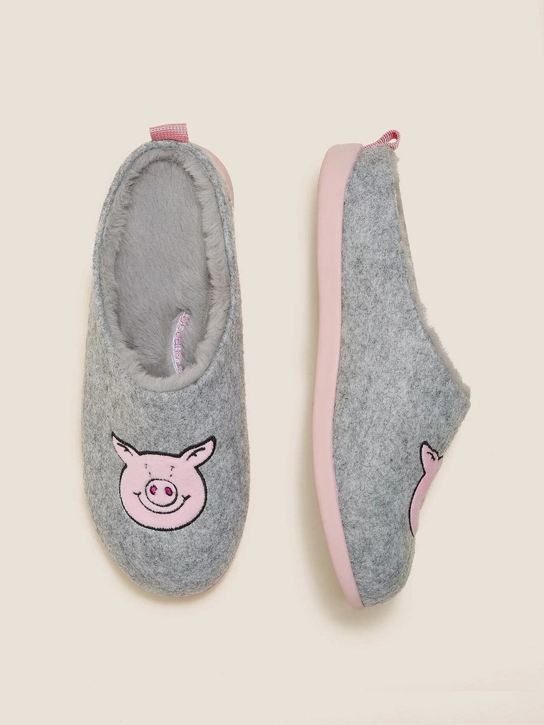 

Marks & Spencer Women Grey & Pink Printed Slip-Ons