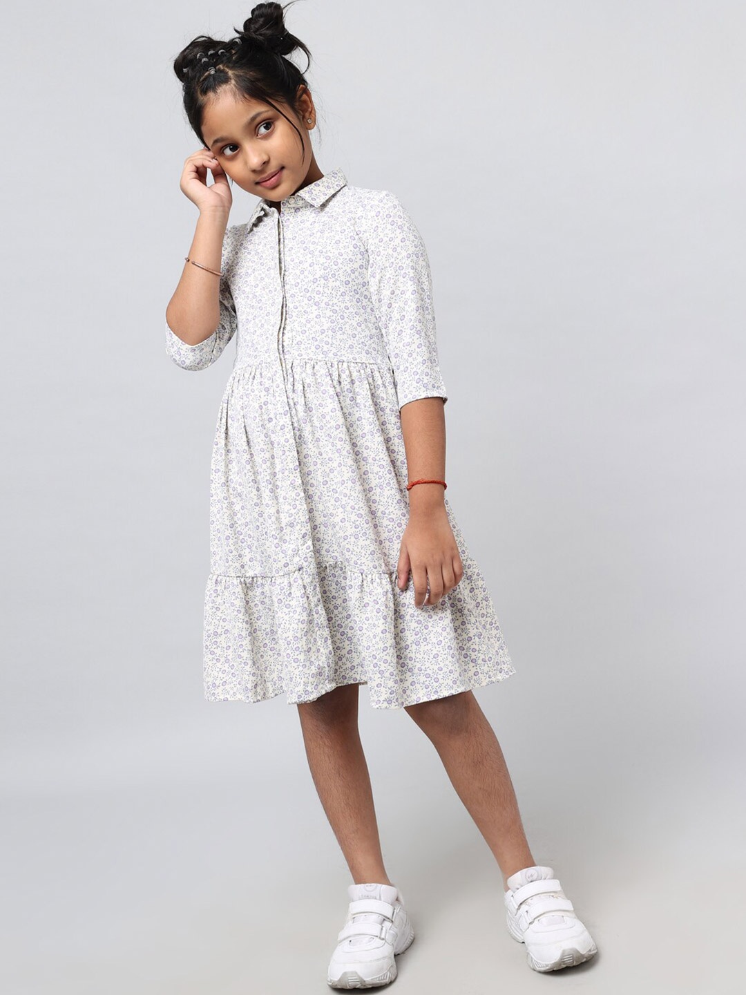

HERE&NOW Off White Floral Layered Shirt Dress