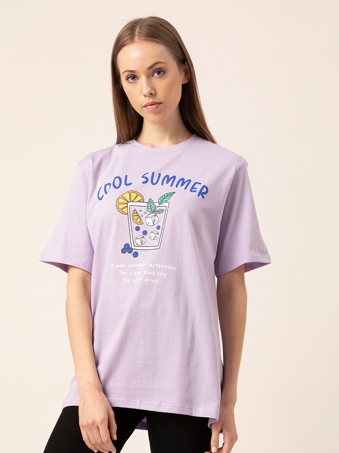 

Lounge Dreams Women Lavender Typography Printed Pure Cotton T-shirt