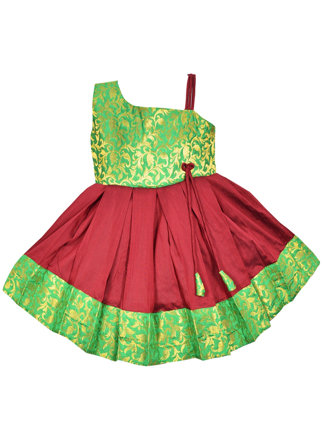 

AMIRTHA FASHION Maroon & Green One Shoulder Ethnic Dress