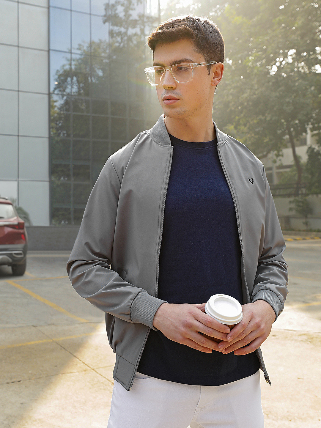 

Allen Solly Sport Grey Solid Bomber Jacket