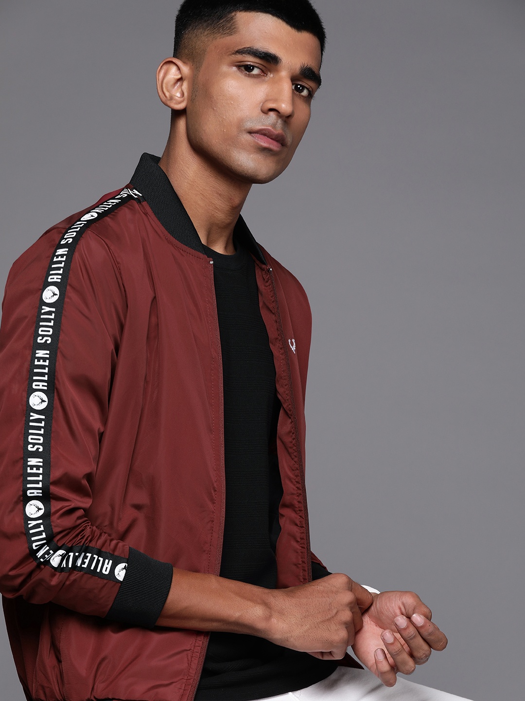 

Allen Solly Sport Men Maroon Tapered Detail Bomber Jacket
