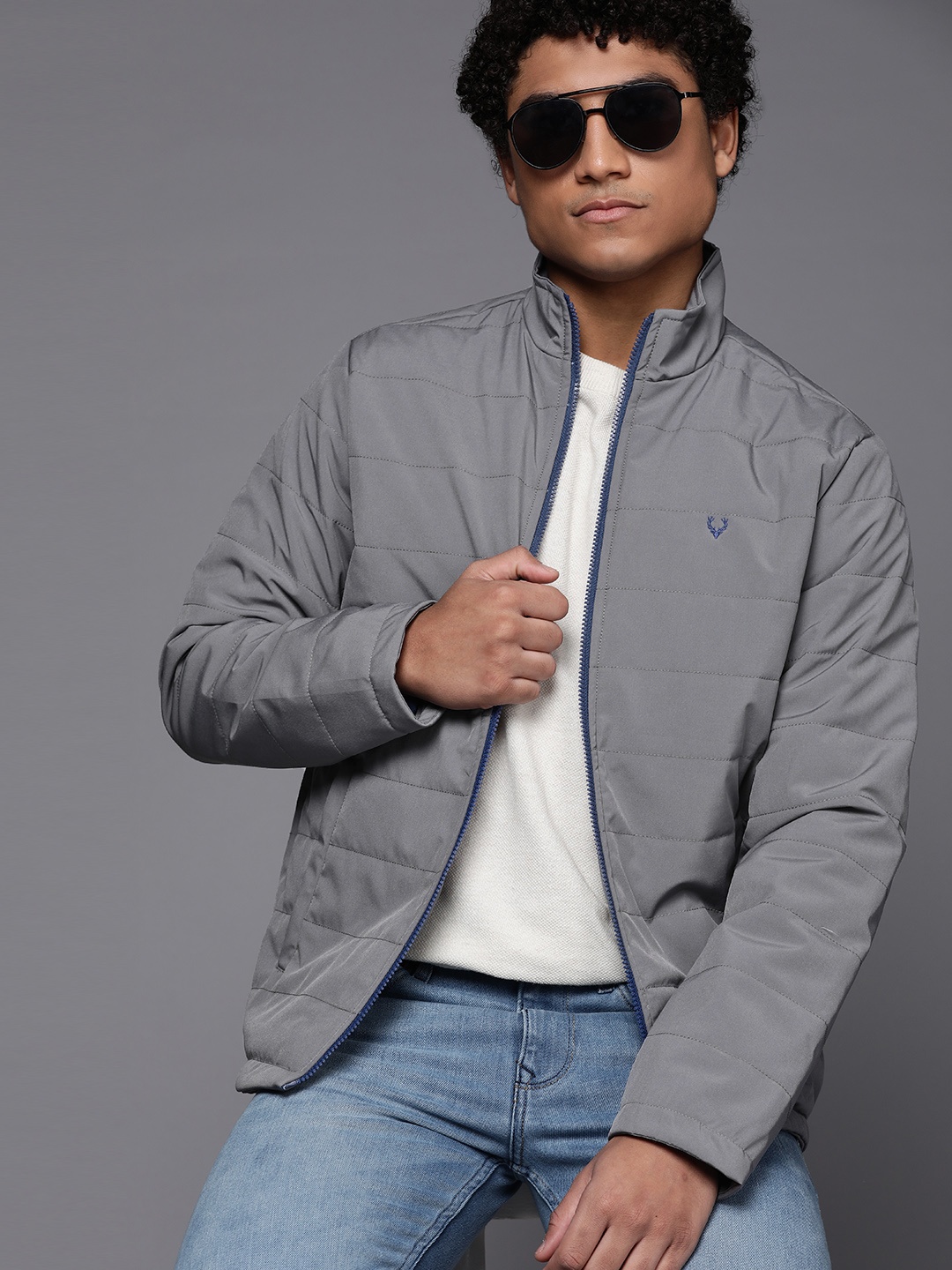 

Allen Solly Sport Grey Solid Mock Collar Padded Jacket