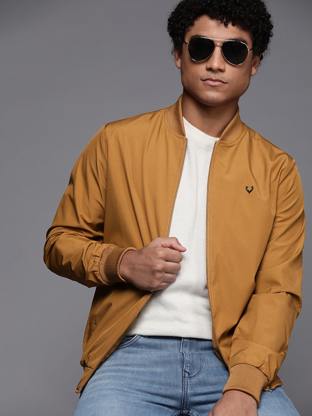 

Allen Solly Sport Mustard Yellow Solid Bomber Jacket