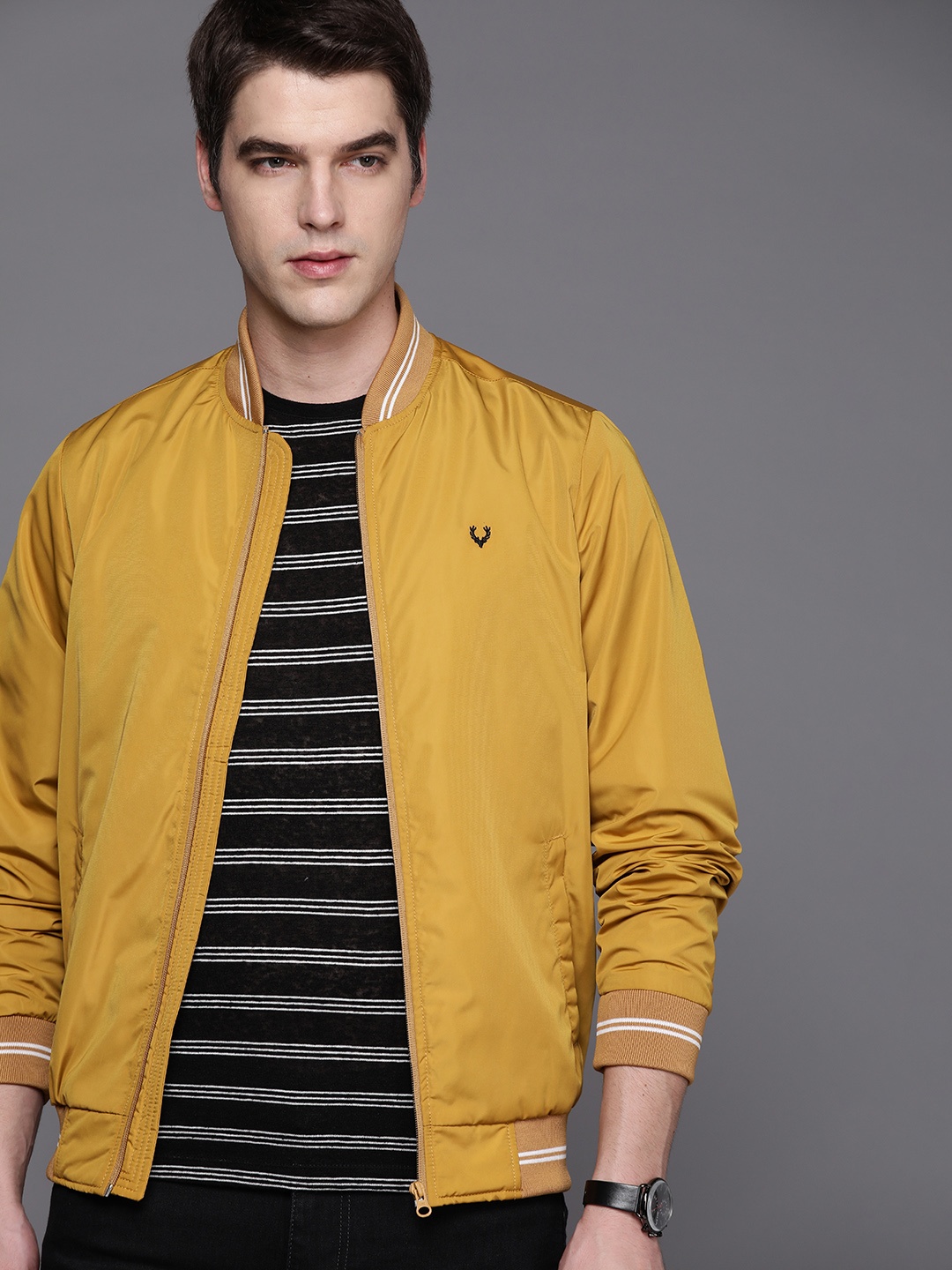 

Allen Solly Sport Men Mustard Yellow Solid Bomber Jacket