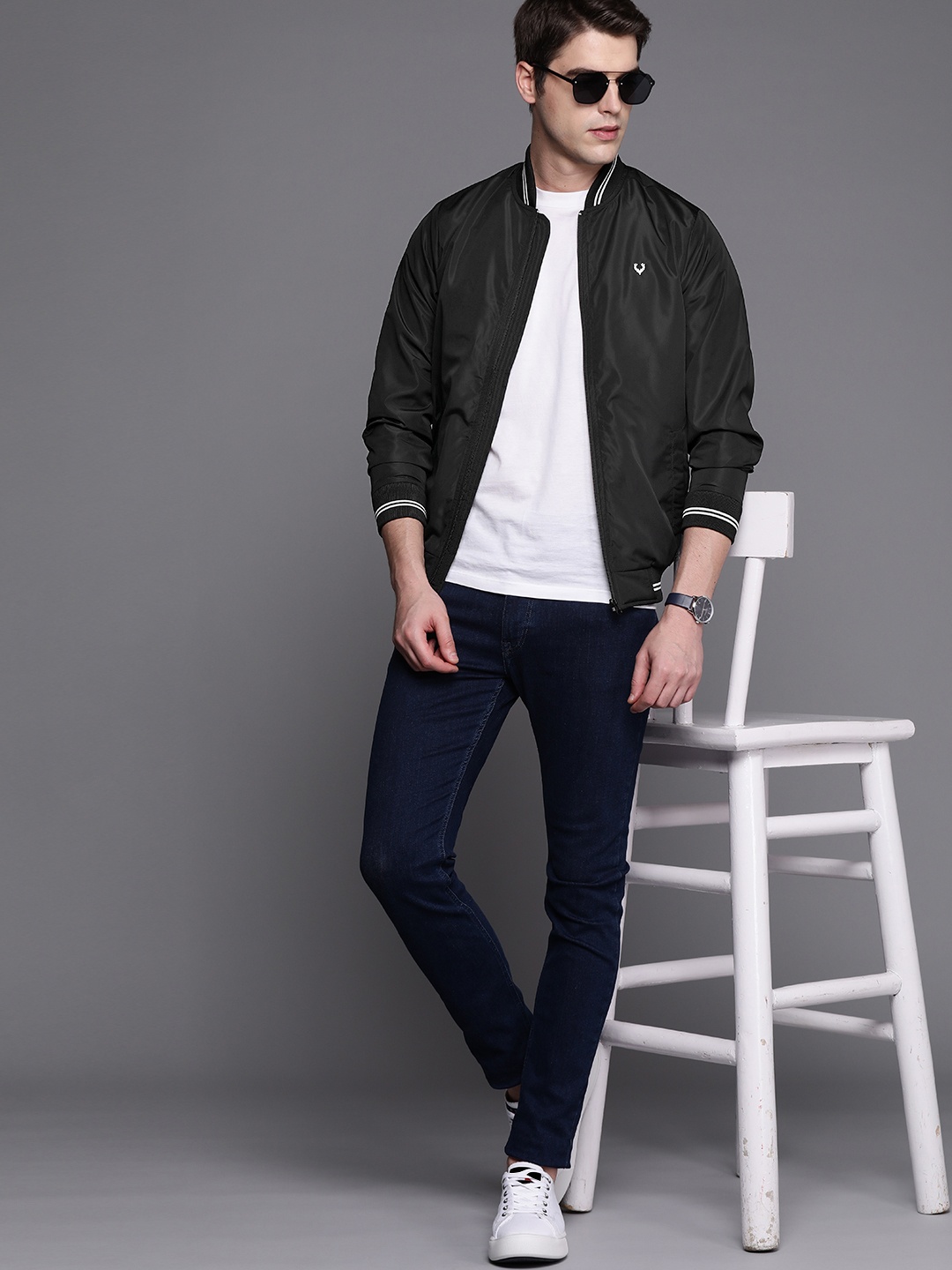

Allen Solly Sport Men Black Mandarin Collar Bomber Jacket