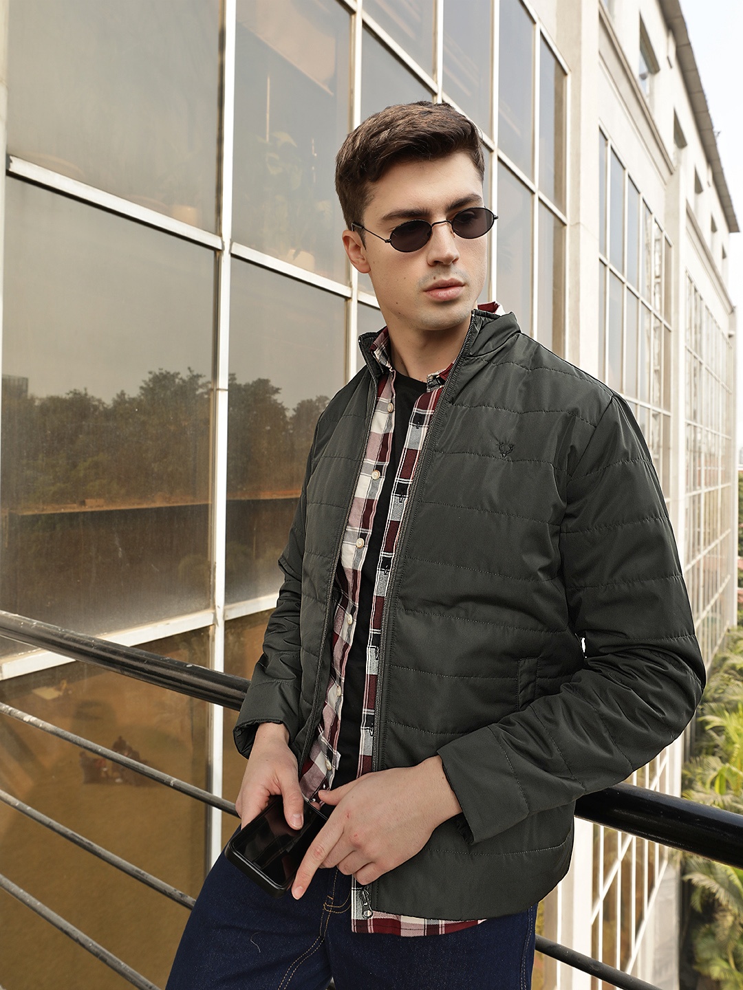 

Allen Solly Sport Olive Green Solid Mock Collar Padded Jacket