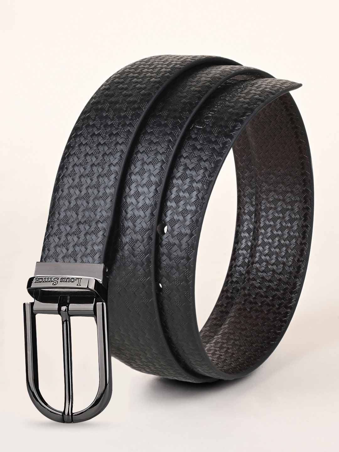 

LOUIS STITCH Men Black & Brown Textured Reversible Leather Formal Belt