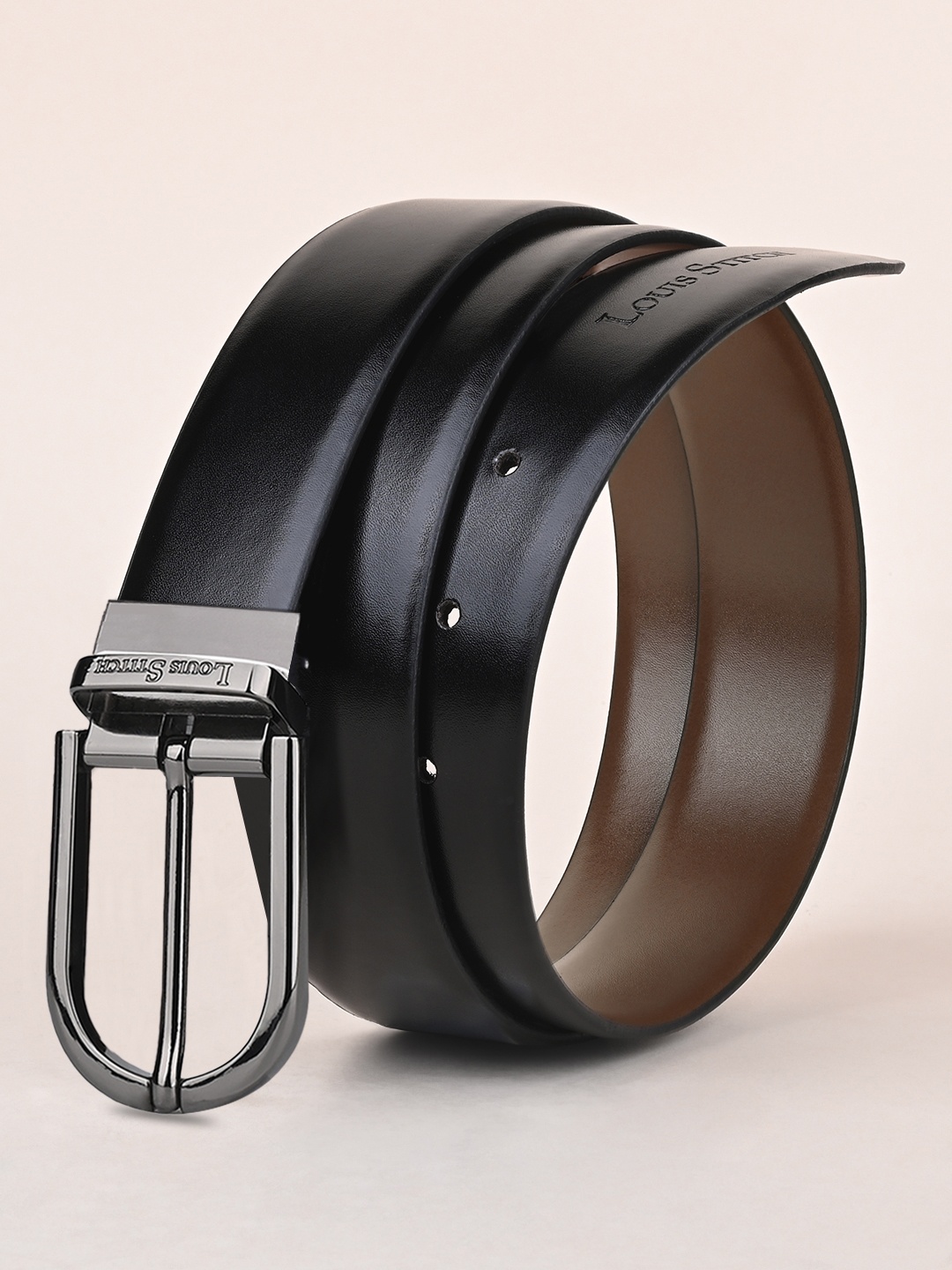 

LOUIS STITCH Men Black Leather Formal Belt