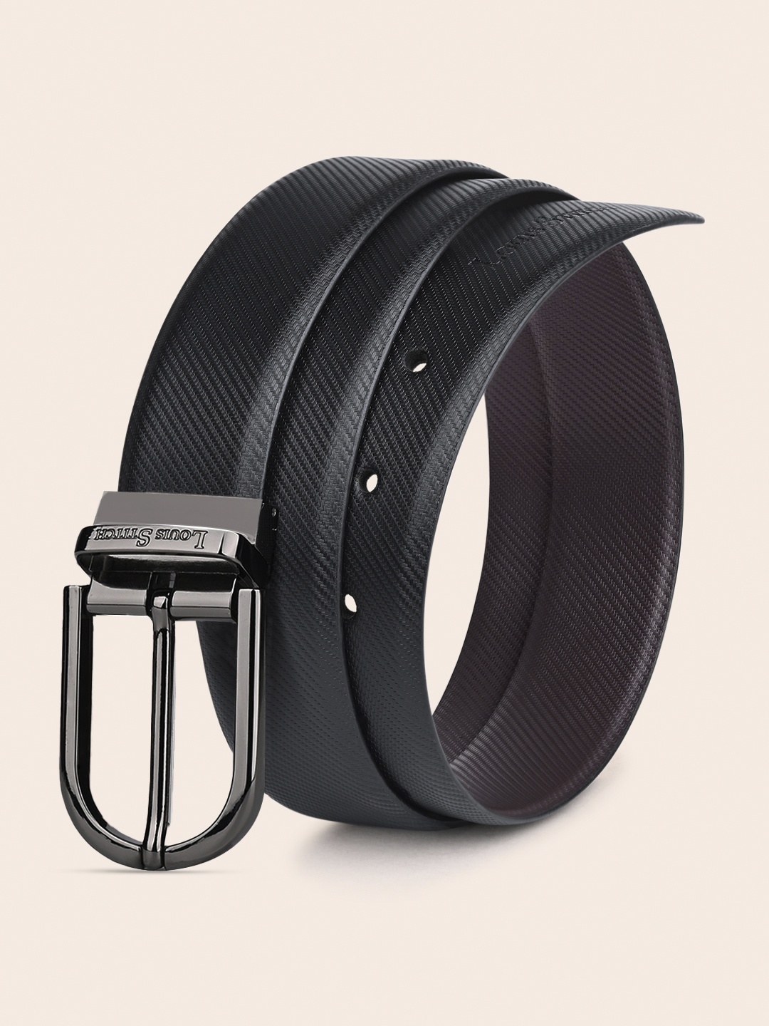 

LOUIS STITCH Men Black and Brown Reversible Textured Formal Belt