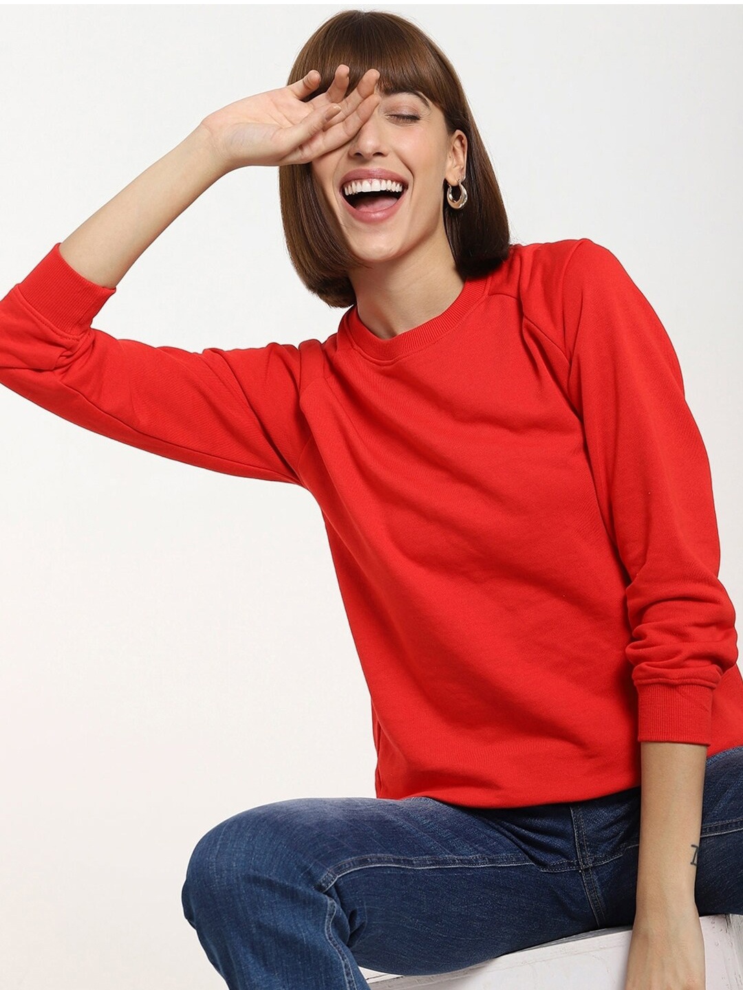 

Bewakoof Women Red Solid Sweatshirt