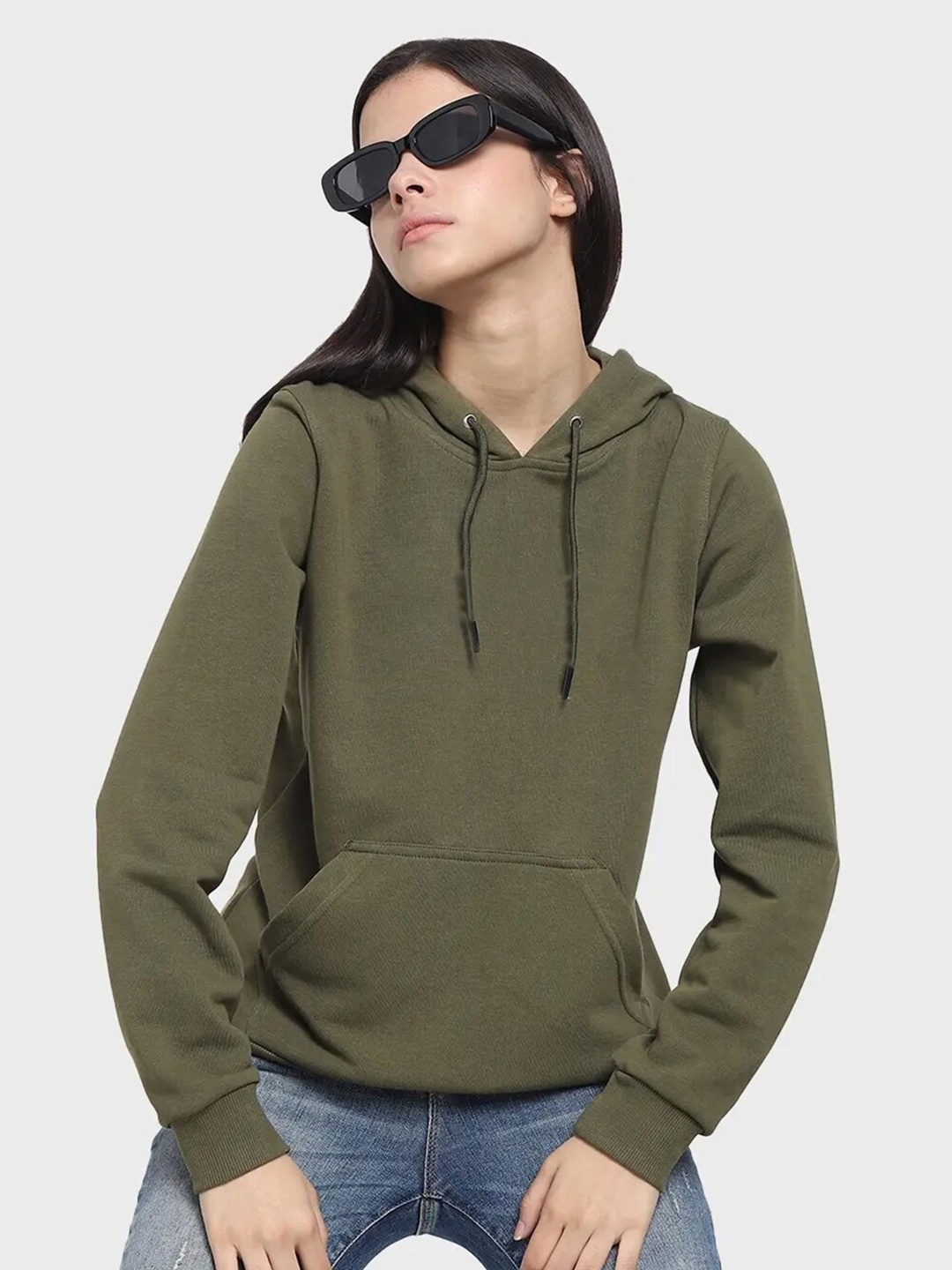 

Bewakoof Women Olive Green Hooded Cotton Sweatshirt