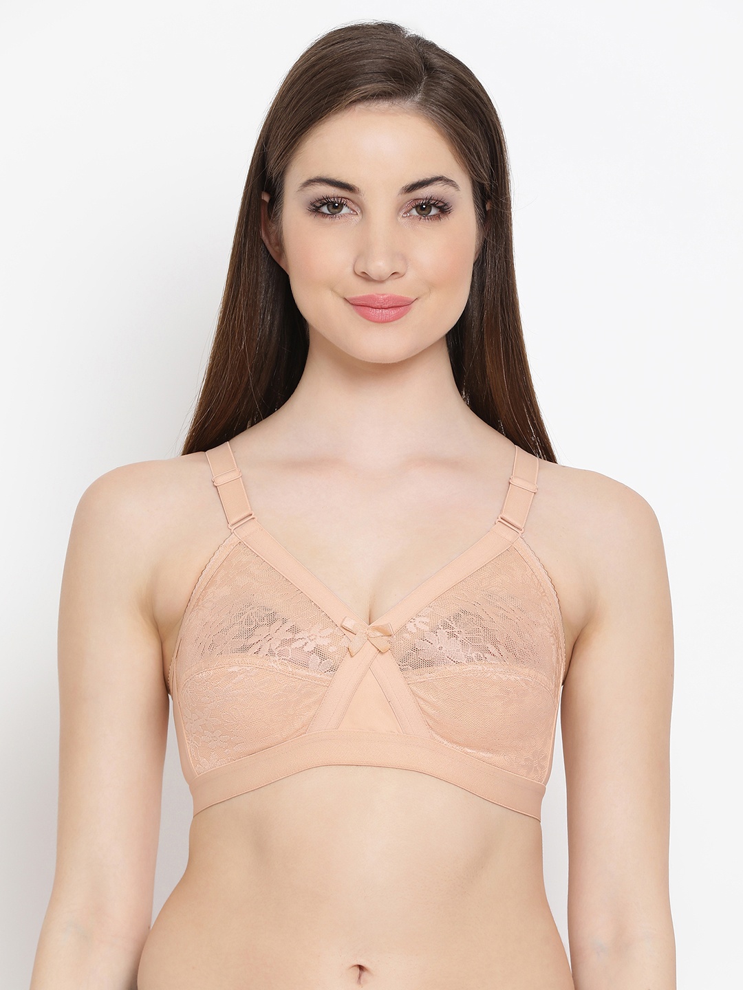 

Clovia Lace Non-Wired Non-Padded Full Cup Plus Size Bra, Beige