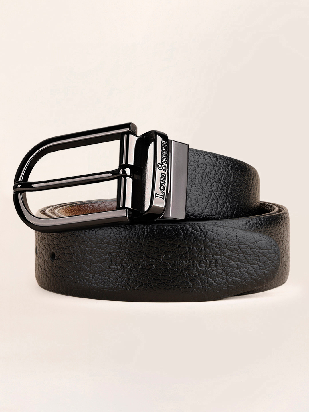 

LOUIS STITCH Men Black Textured Reversible Leather Formal Belt