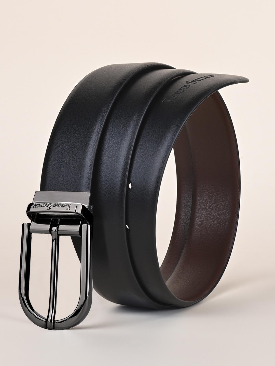 

LOUIS STITCH Men Black Textured Leather Formal Belt