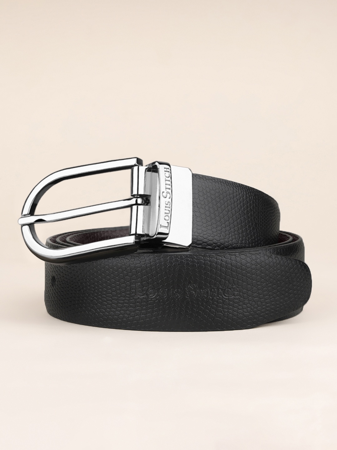 

LOUIS STITCH Men Black Textured Leather Reversible Formal Belt