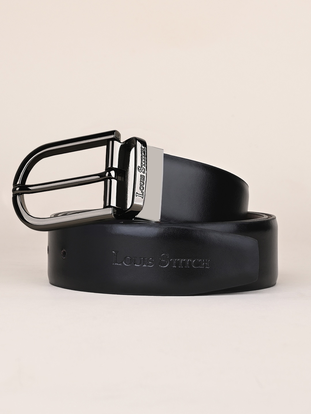 

LOUIS STITCH Men Textured Leather Reversible Formal Belt, Black