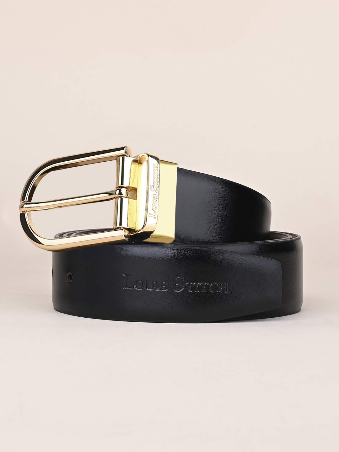 

LOUIS STITCH Men Textured Leather Formal Belt, Black