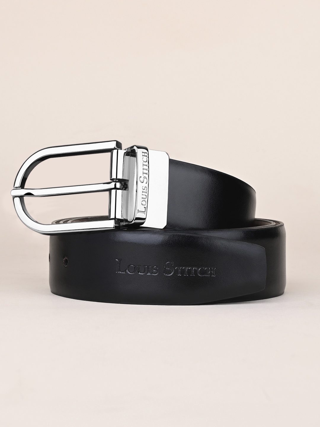 

LOUIS STITCH Men Textured Leather Reversible Formal Belt, Black