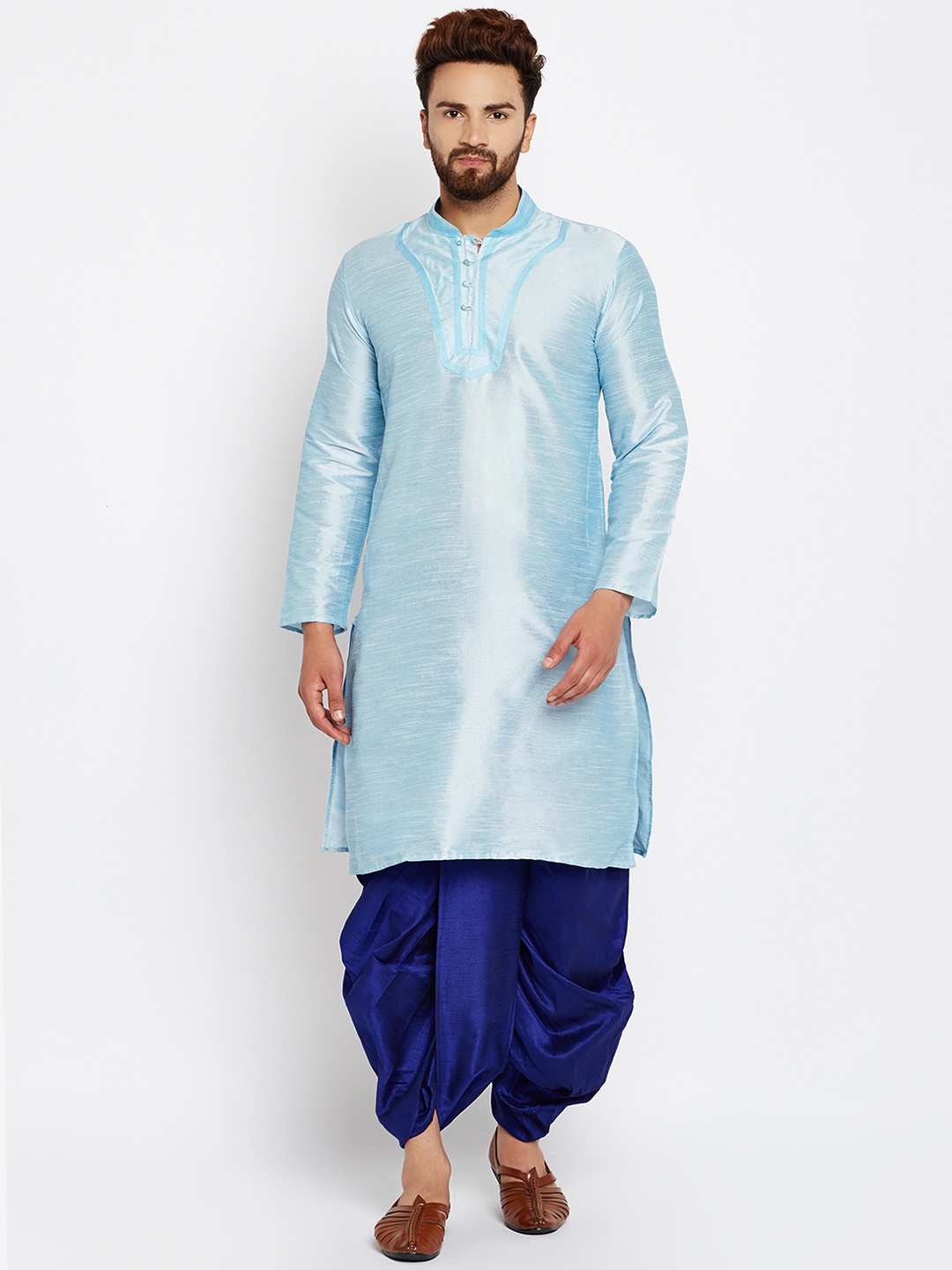 

SOJANYA Men Blue Solid Kurta with Dhoti Pants