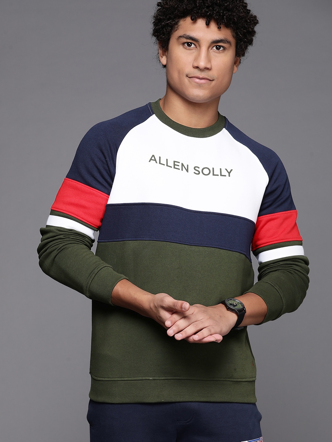 

Allen Solly Sport Men Olive Green & White Colourblocked Sweatshirt