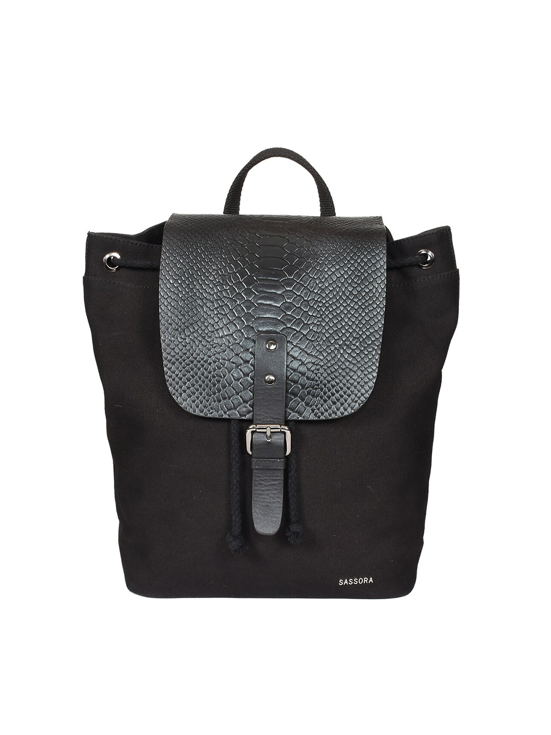 

Sassora Unisex Black & Silver-Toned Contrast Detail Backpack