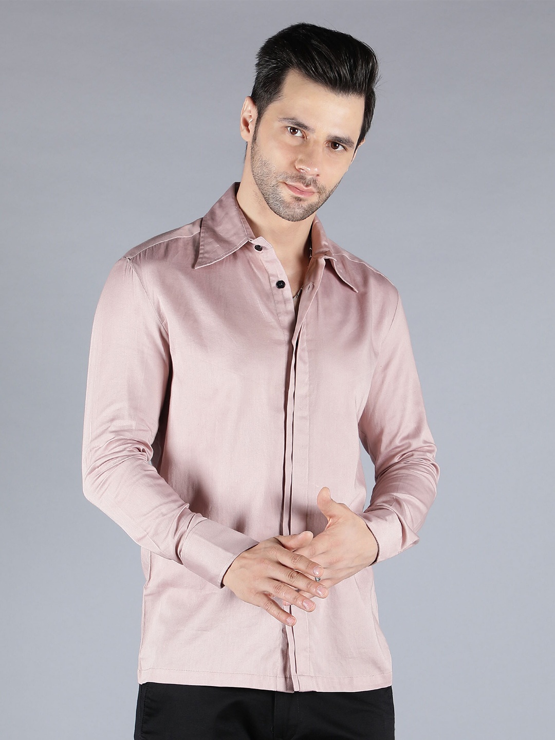 

SHABERRY Men Solid Opaque Premium Satin Formal Shirt, Pink