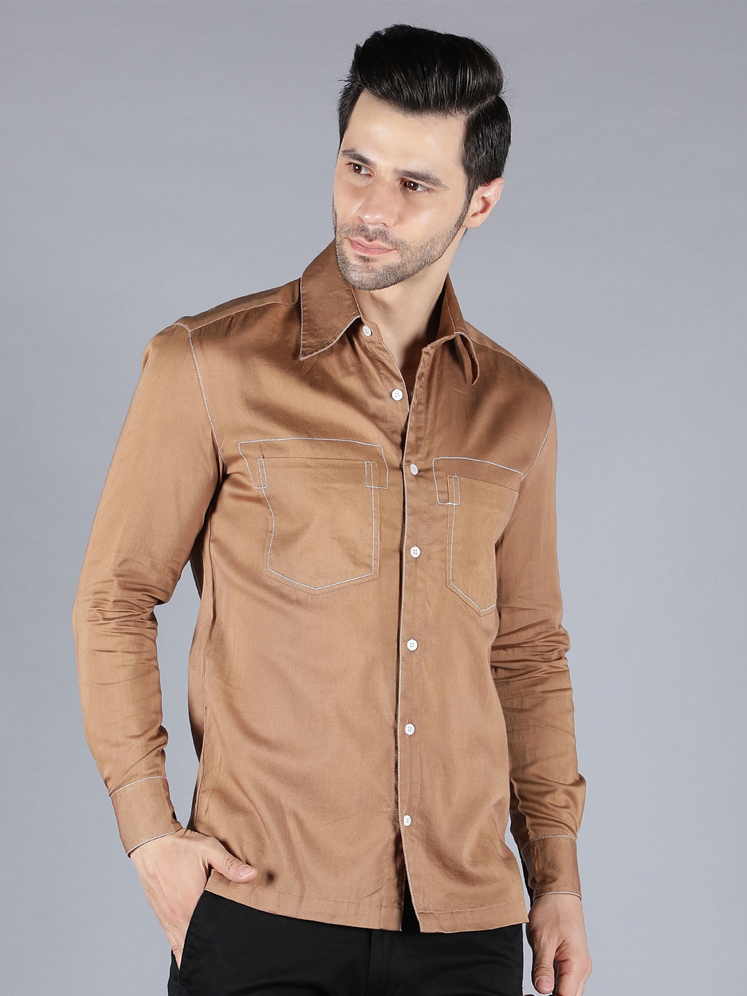 

SHABERRY Men Bronze-Toned Premium Casual Shirt