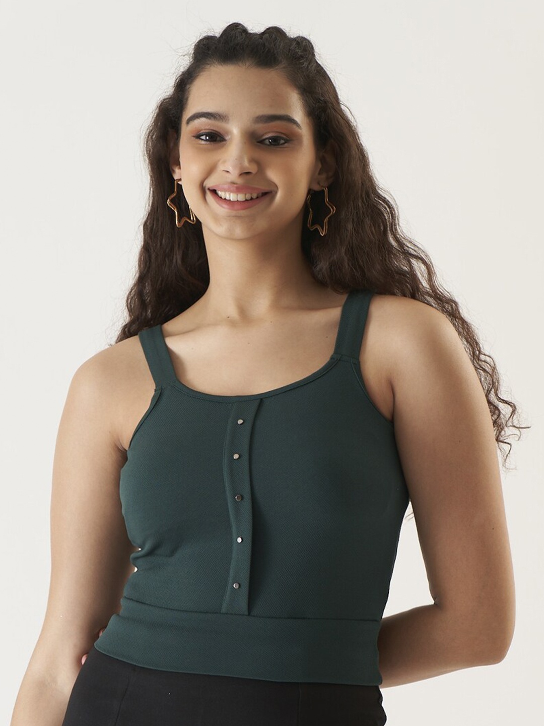 

Prettify Woman Cotton Blend Solid Crop Top, Teal