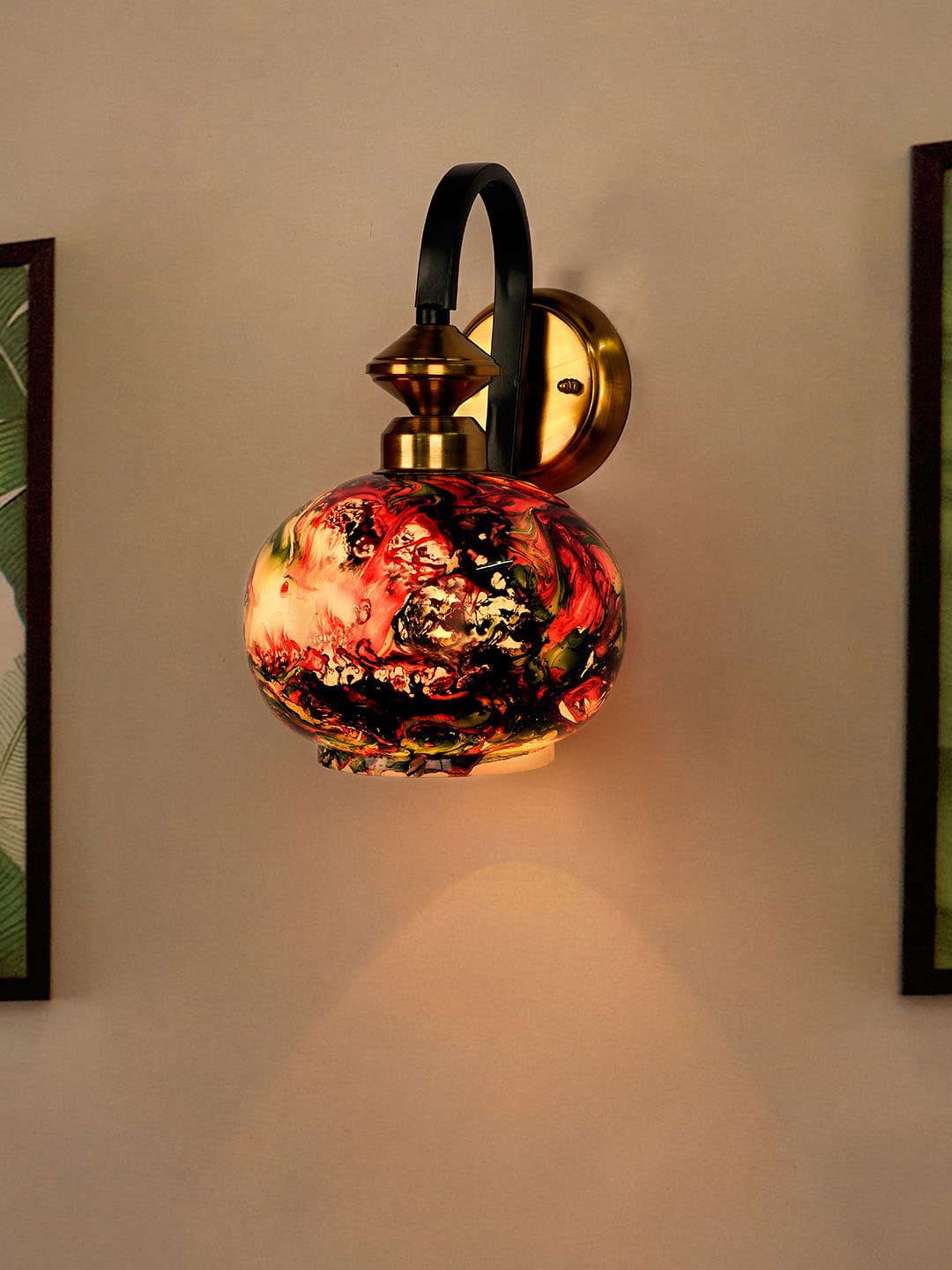 

Fos Lighting Black & Gold-Toned Marble Glass Globe Wall Lamp