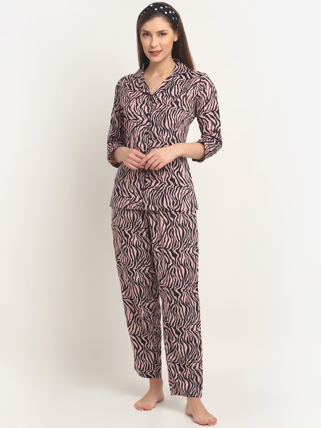 

Boston Club Women Pink & Black Printed Night suit