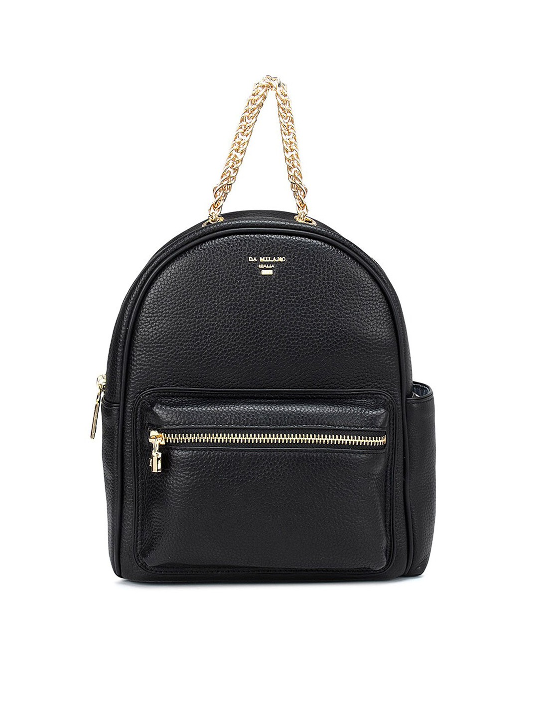 

Da Milano Women Black & Gold-Toned Leather Backpack