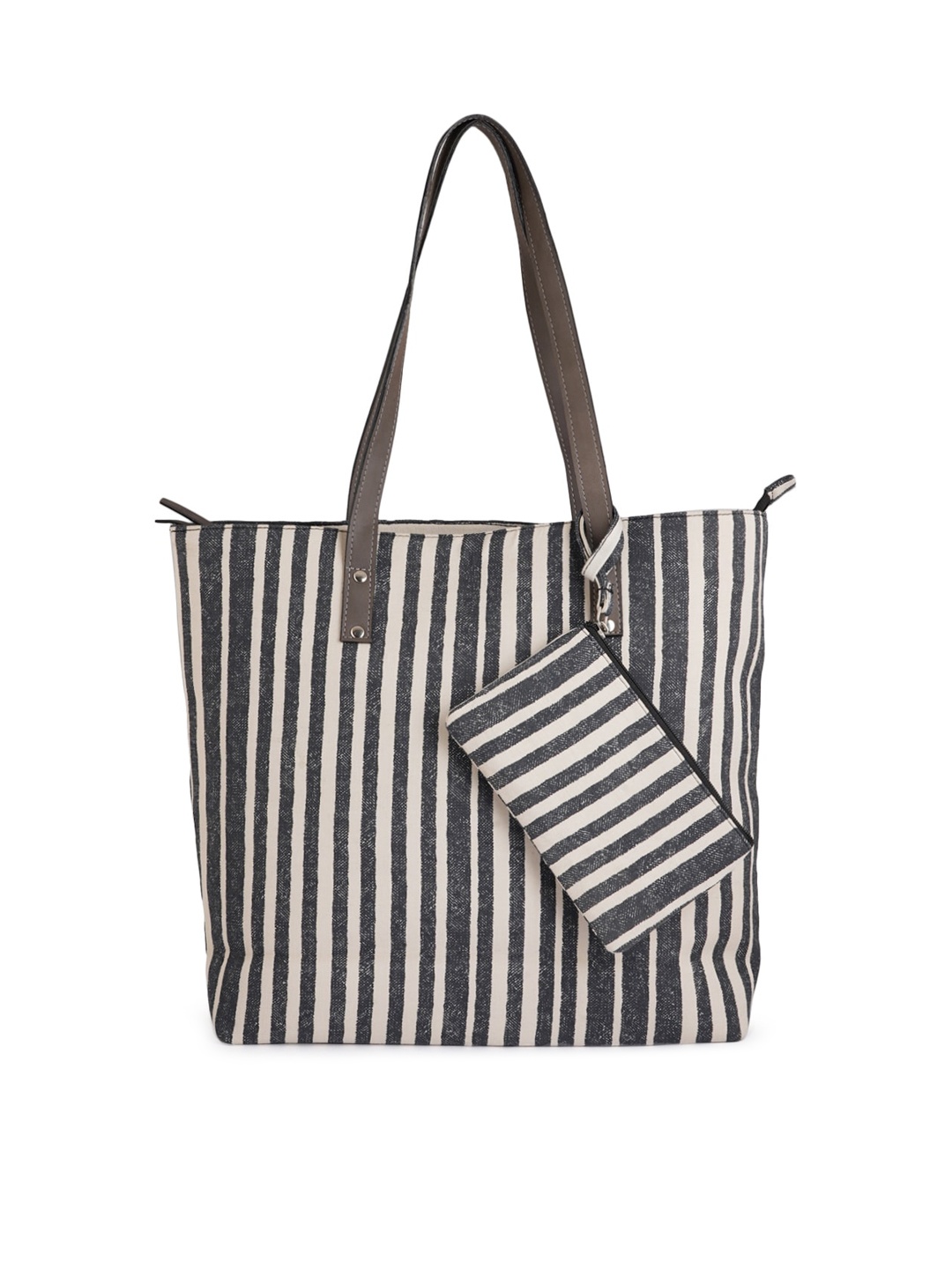 

Style Shoes Black Striped Structured Cotton Tote Bag