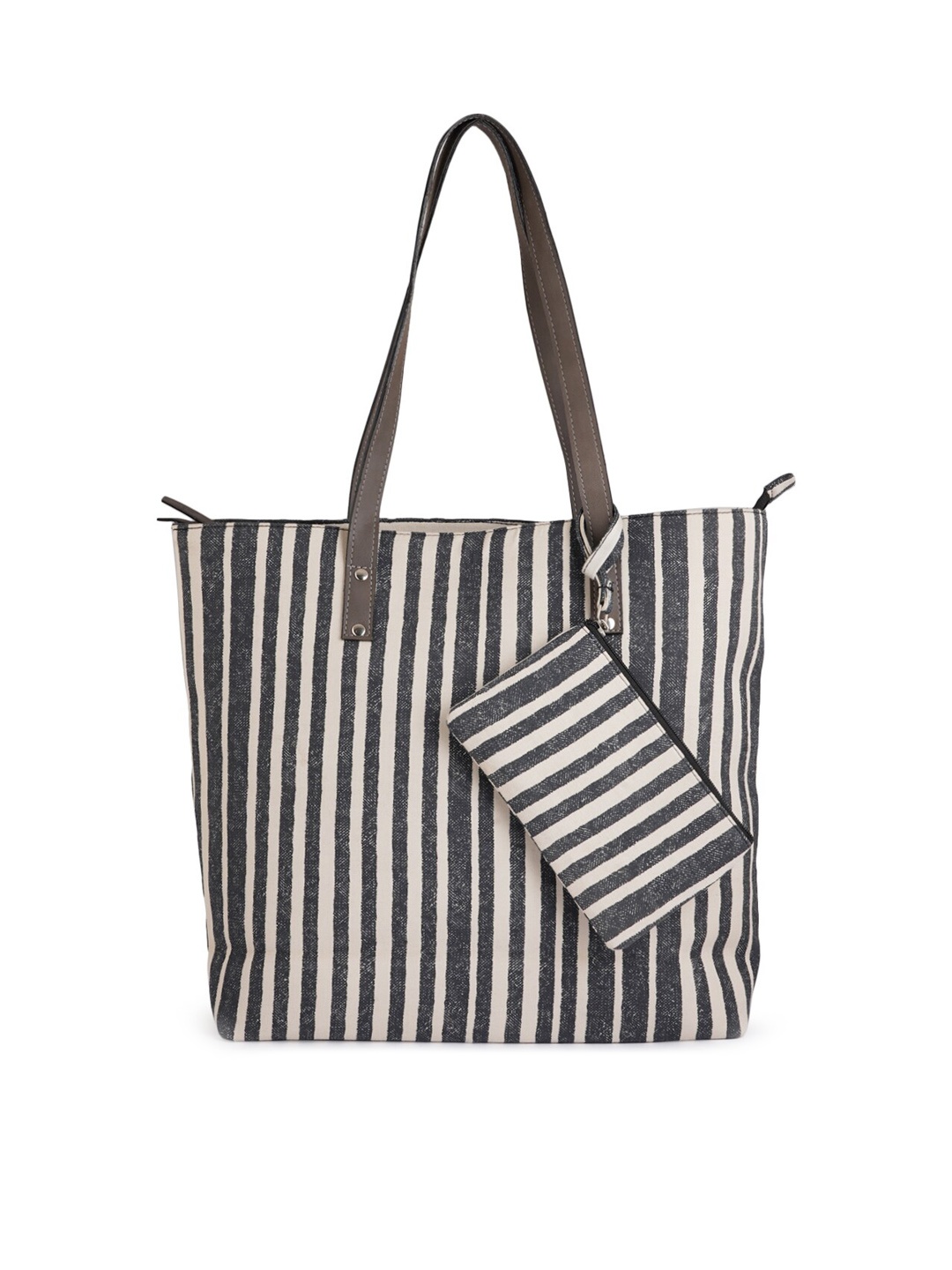 

Style Shoes Black Striped Structured Cotton Tote Bag
