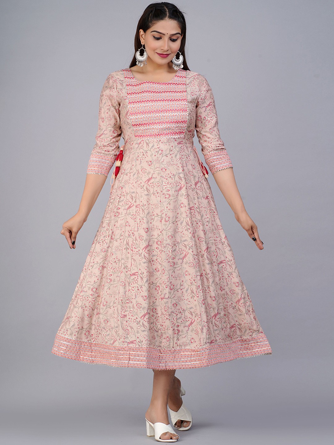 

PREKSHA Women Pink Floral Printed Thread Work A-Line Kurta