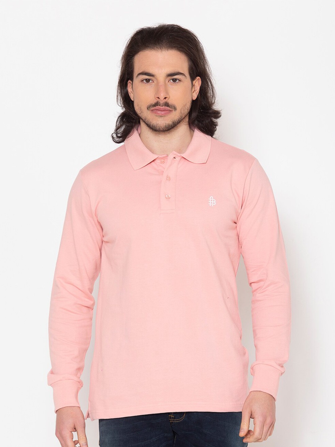 

Bonjour Men Coral Solid Polo Collar Oversized T-shirt