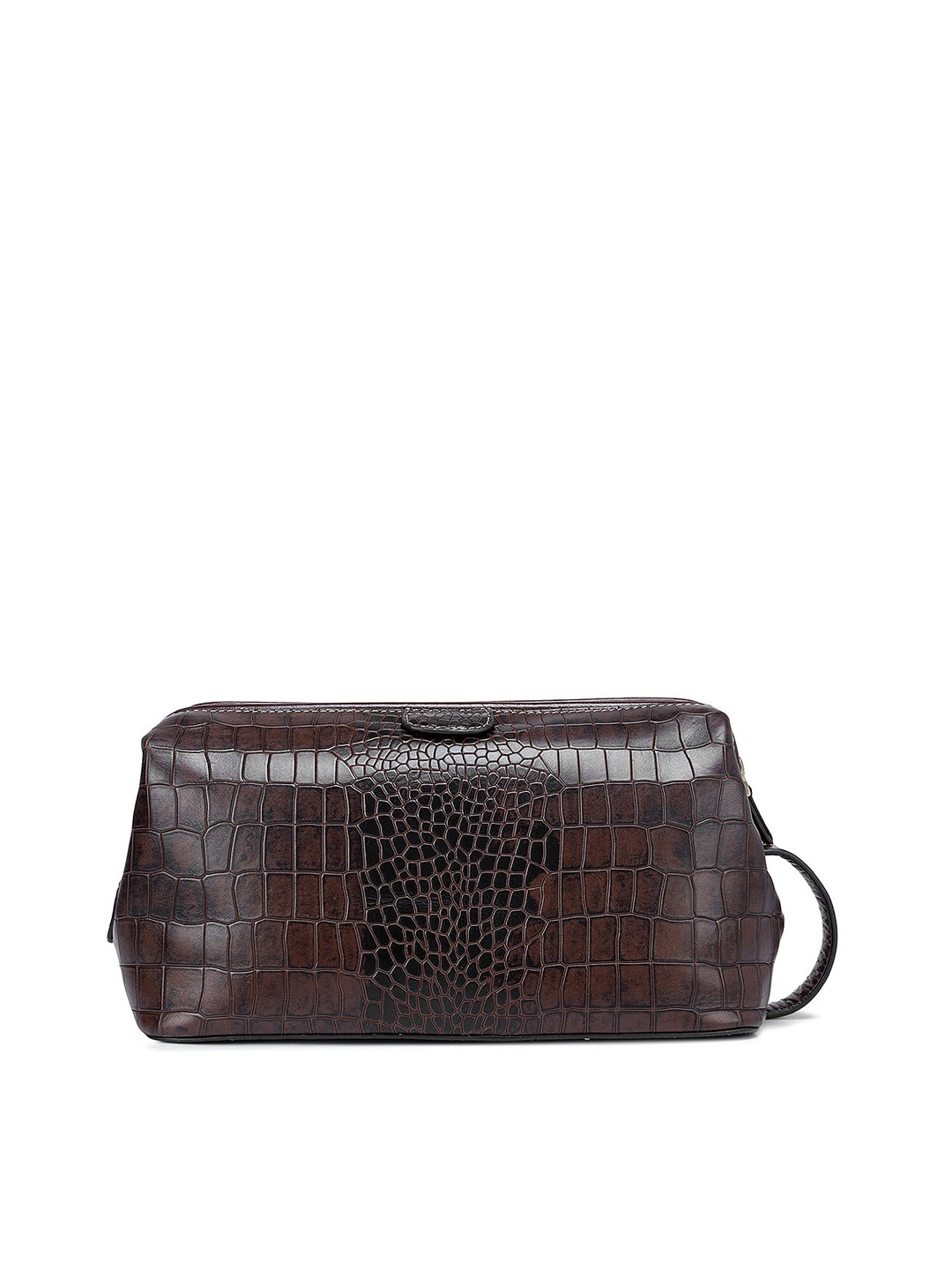 

Da Milano Men Coffee Brown Textured Leather Travel Pouch