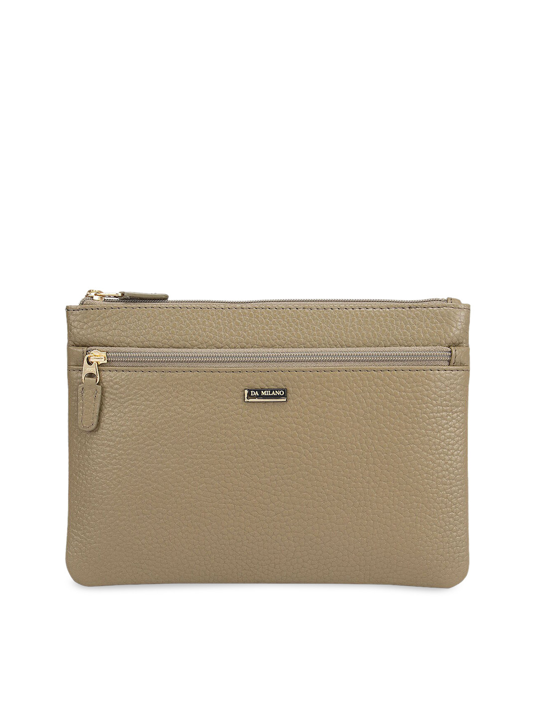 

Da Milano Men Olive Green Textured Leather Travel Pouch