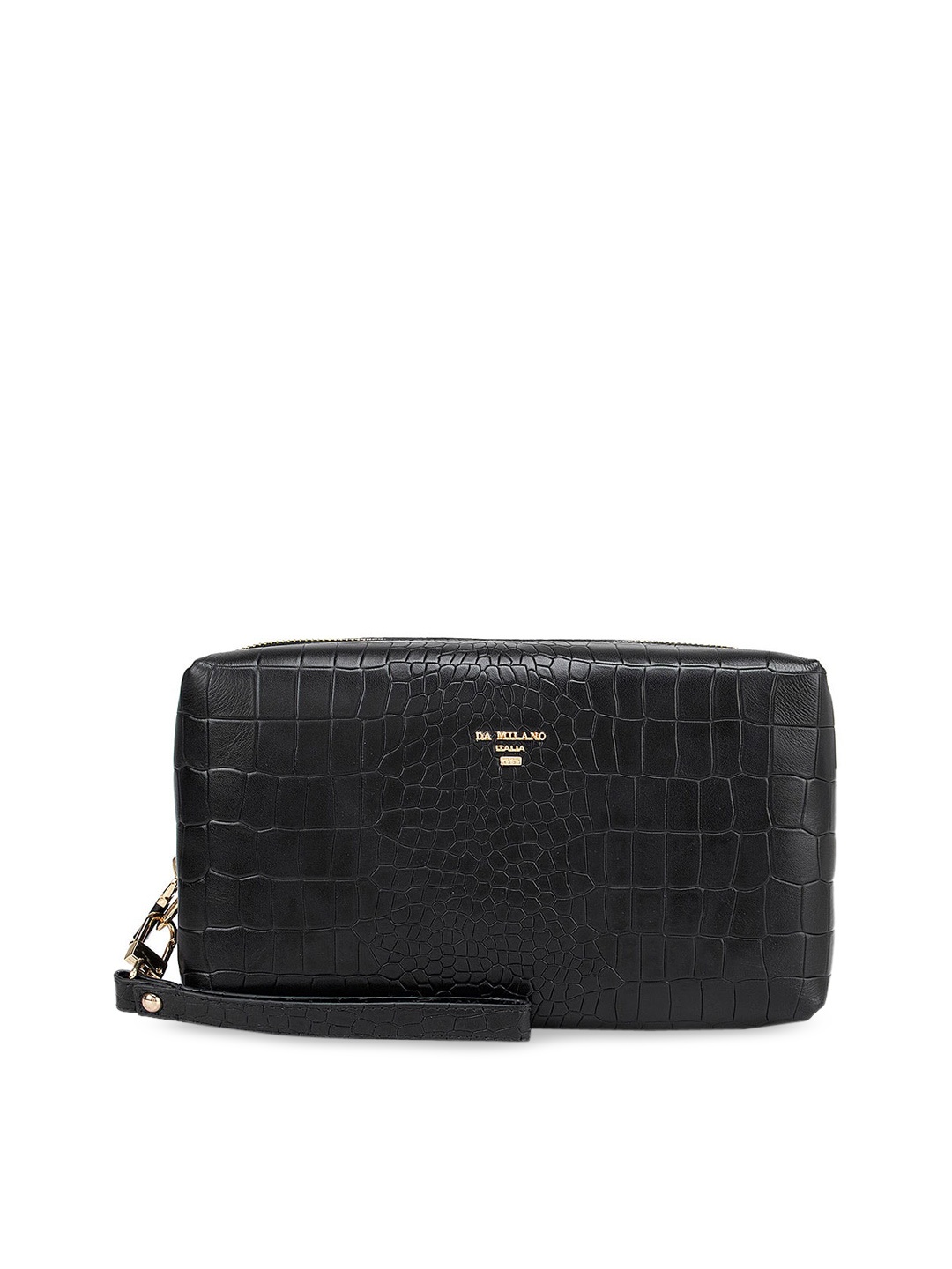 

Da Milano Men Black Textured Leather Travel Pouch