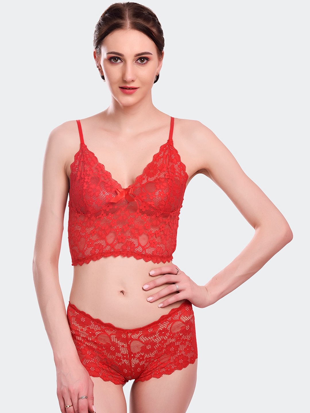 

Fleurt Women Red Lace Lingerie Set HOBFleurt-Set-170-RD-S