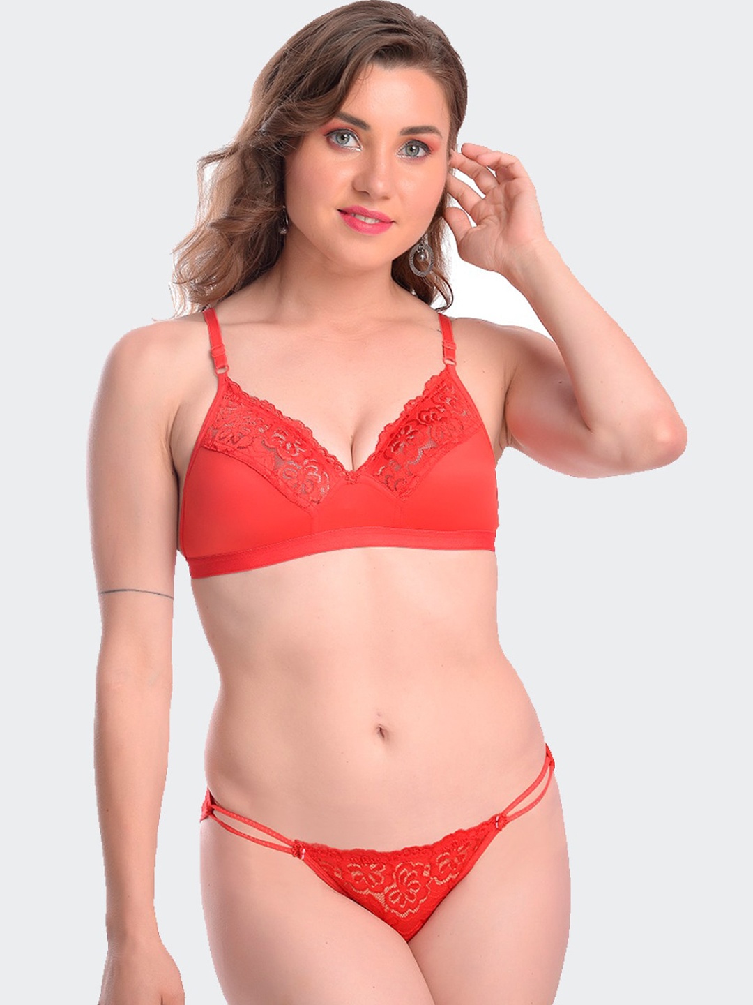 

Fleurt Women Red Laced Lingerie Set HOBFleurt-Set-Ballon-RD-30