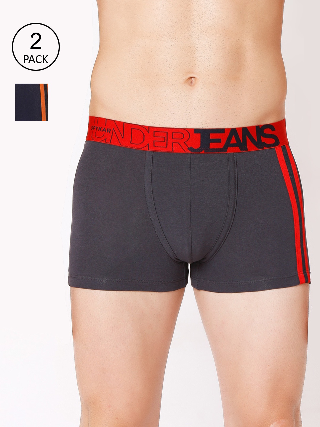 

UnderJeans by Spykar Men Pack Of 2 Solid Trunk, Grey