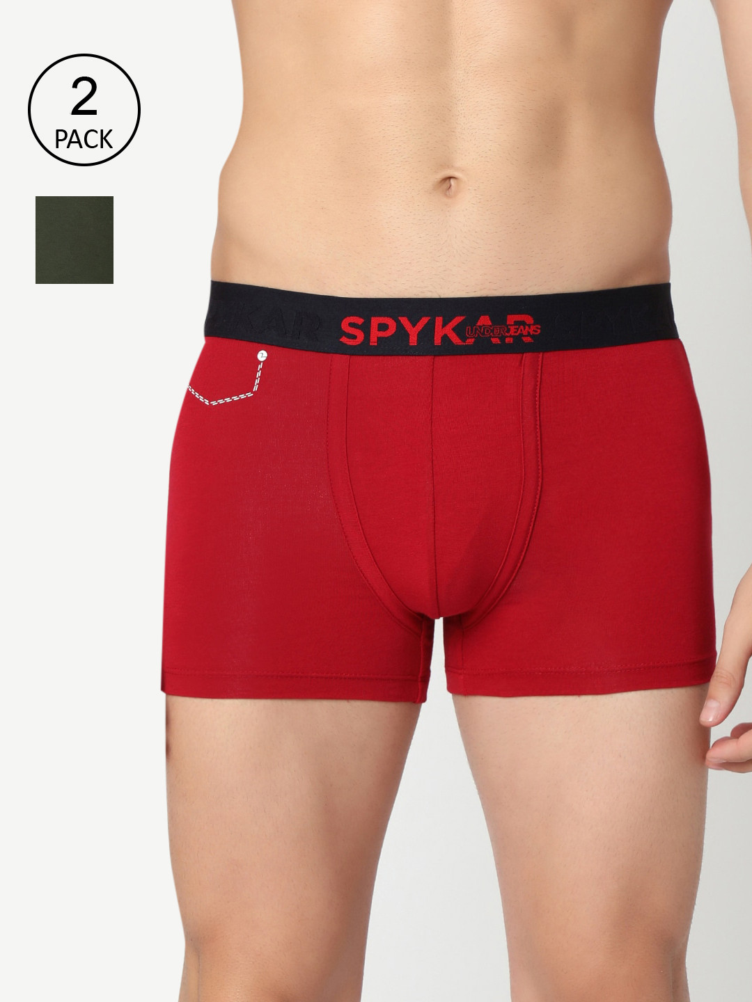 

UnderJeans by Spykar Men Pack Of 2 Solid Trunk, Maroon