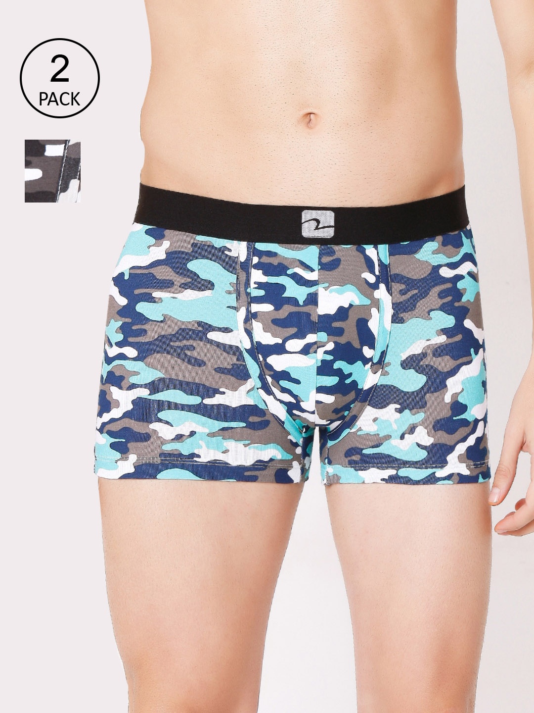 

UnderJeans by Spykar Men Pack Of 2 Camouflage Printed Trunk, Green